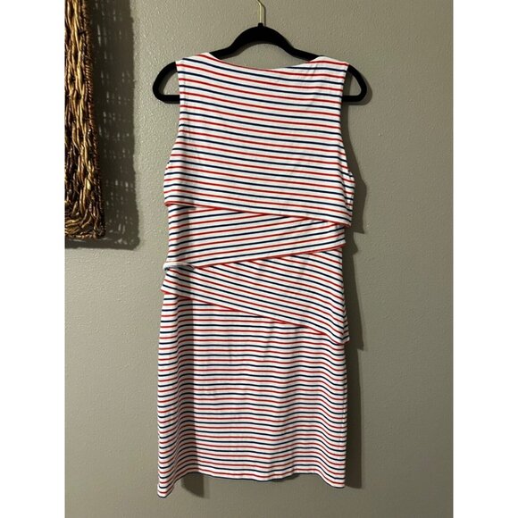 J. McLaughlin Dress M Medium Stretch Stripes Red White Blue Tiered - Picture 7 of 7